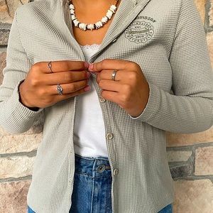 Light Olive Green Mid-Ohio Harley Davidson Button Up Jacket with Hood